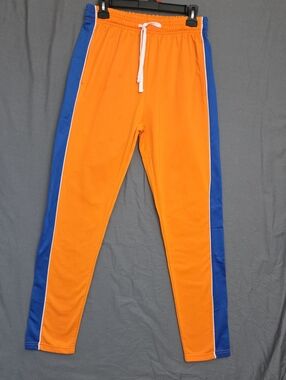 Two Pairs Boy's Athletic Track Pants Orange & Blue Side Panels Black & White L